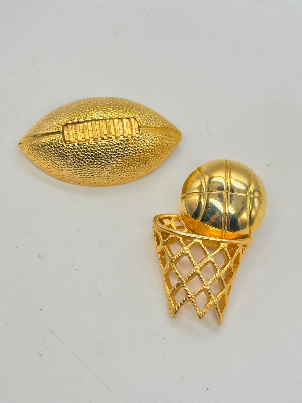 Vintage Gold Tone Football Basketball Fall Winter Sports Brooch Pins Set Heavy
